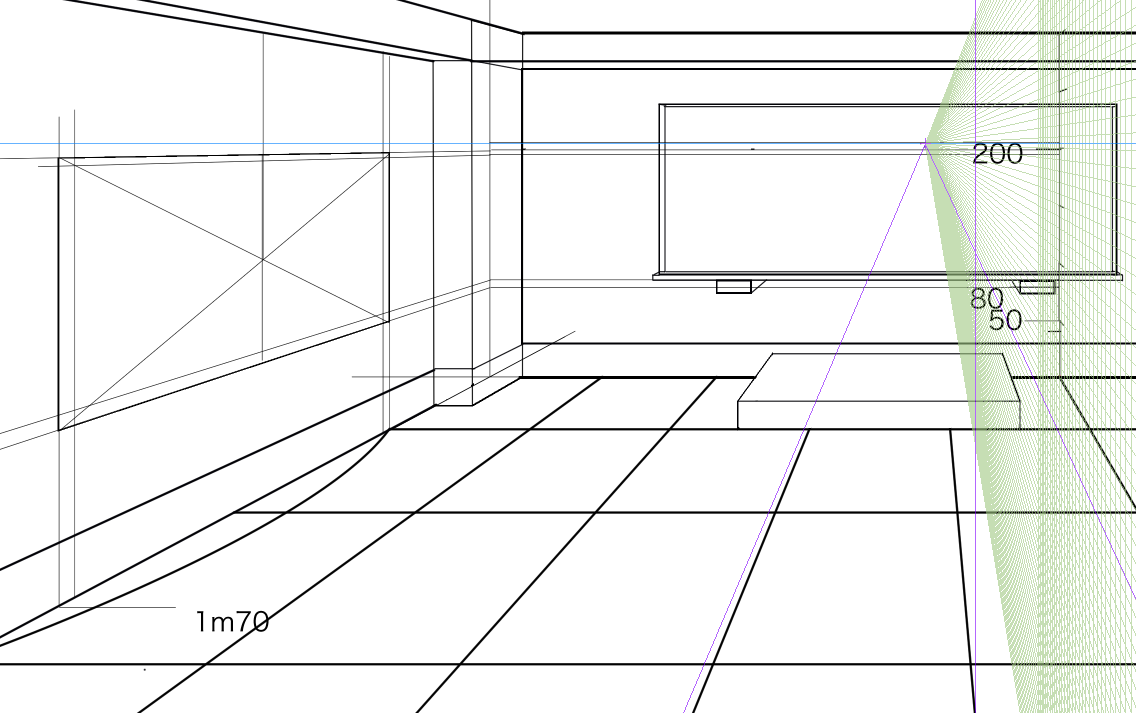 パースを使って教室を描く・一点透視図法65