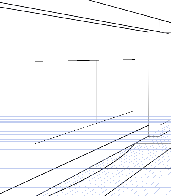 パースを使って教室を描く・一点透視図法64