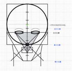 線画 正三角形の原則を使って顔を描く方法 比率 パース