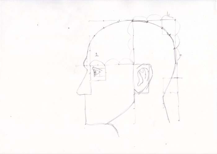 第４回 グリッドで人間の横顔を描く方法について考える 前頭骨 頭頂骨 後頭骨周辺